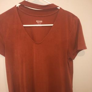Burnt orange t shirt with choker neck detail